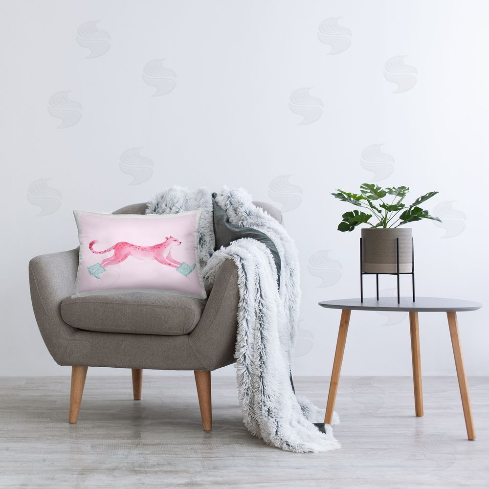 Stupell Studio Running Leopard in Boots Printed Plush Polyester Throw Pillow On Chair