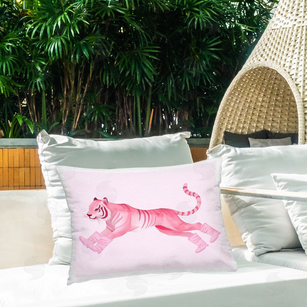 Stupell Studio Running Tiger in Boots Outdoor Quick-Dry Polyester Printed Throw Pillow in Back Yard
