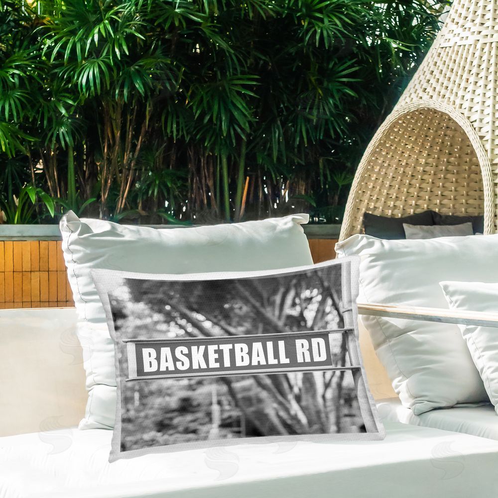 Stupell Studio Basketball Road Sign Outdoor Quick-Dry Polyester Printed Throw Pillow in Back Yard