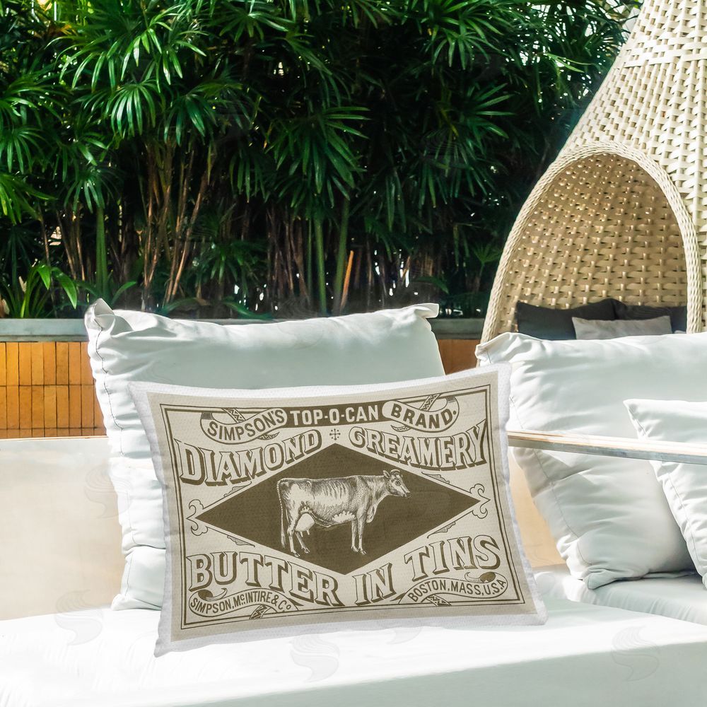 Stupell Studio Vintage Creamery Advertisement Outdoor Quick-Dry Polyester Printed Throw Pillow in Back Yard