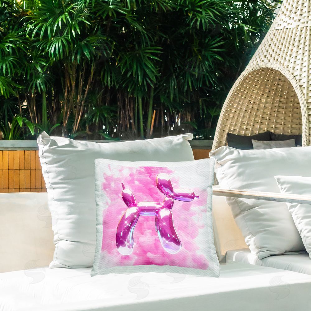 Ziwei Li Balloon Dog Shimmer Outdoor Quick-Dry Polyester Printed Throw Pillow in Back Yard