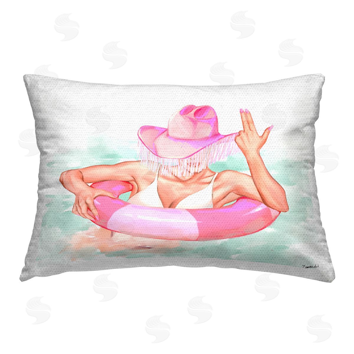Ziwei Li Coastal Cowgirl in Pool Outdoor Quick-Dry Polyester Printed Throw Pillow