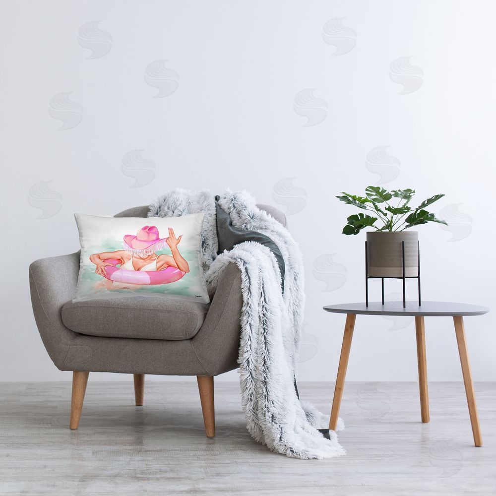 Ziwei Li Coastal Cowgirl in Pool Printed Plush Polyester Throw Pillow On Chair
