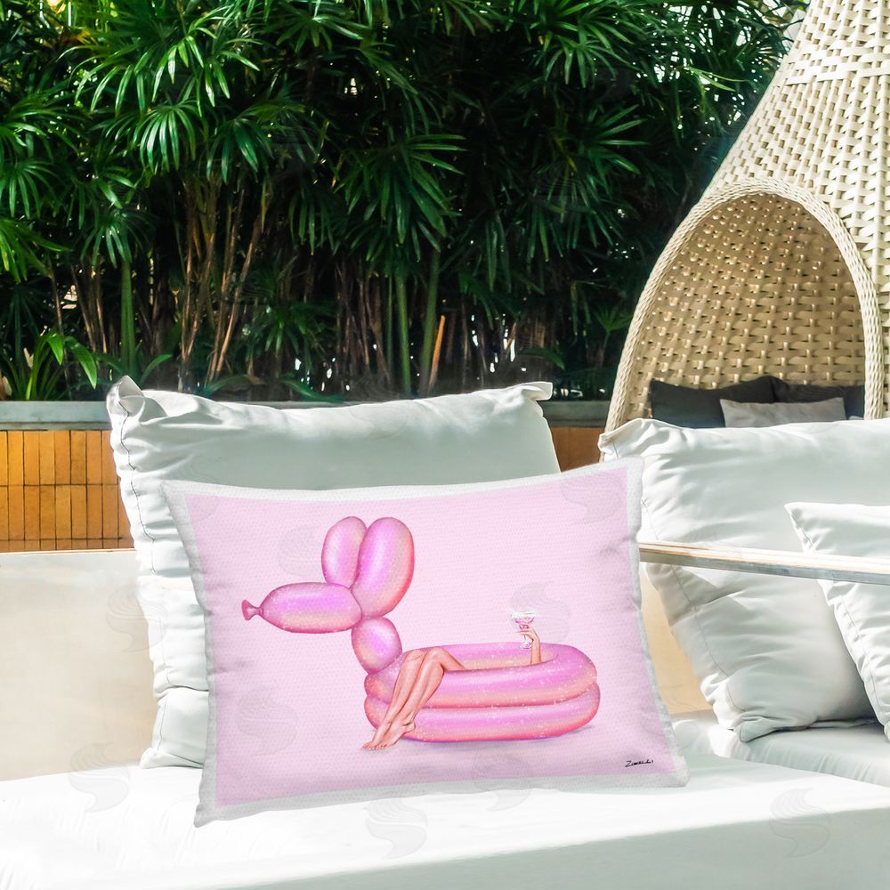 Ziwei Li Balloon Swimming Pool  Outdoor Quick-Dry Polyester Printed Throw Pillow in Back Yard