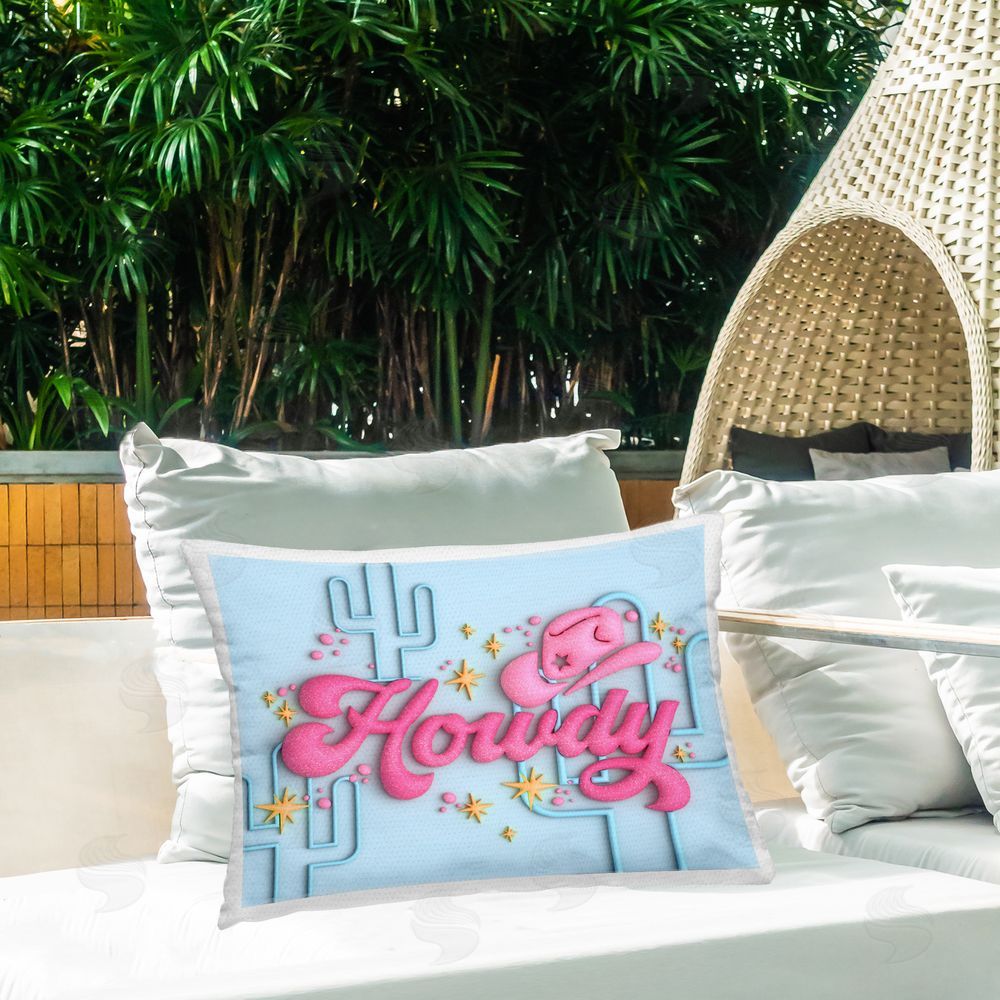Ziwei Li Glam Howdy with Cacti Outdoor Quick-Dry Polyester Printed Throw Pillow in Back Yard