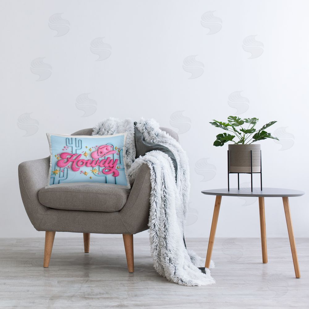 Ziwei Li Glam Howdy with Cacti Printed Plush Polyester Throw Pillow On Chair