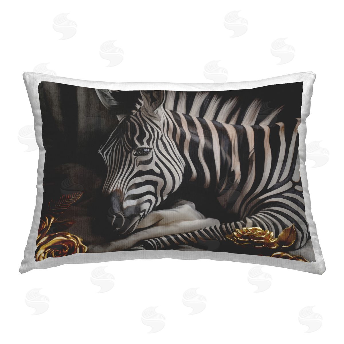 Ziwei Li Zebra & Gold Rose Printed Plush Polyester Throw Pillow