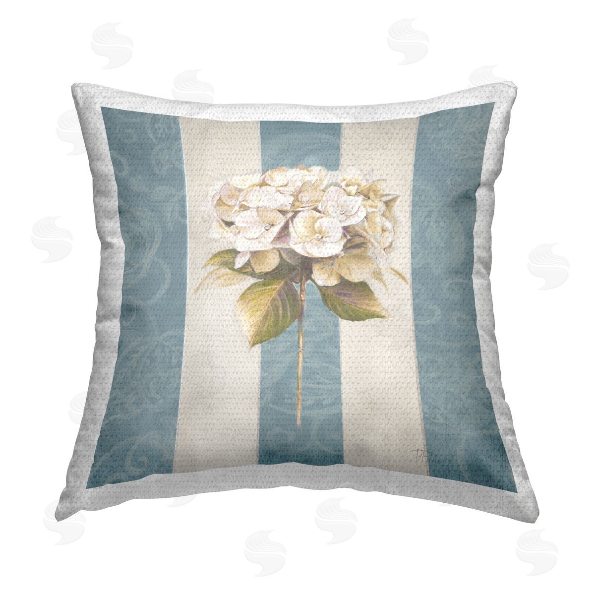 Patricia Pinto Hydrangea Sprig on Stripes Outdoor Quick-Dry Polyester Printed Throw Pillow