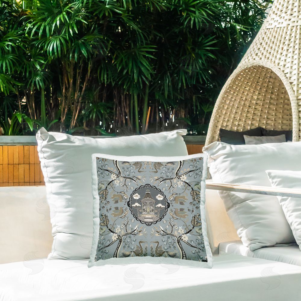 Ani Del Sol Asian Inspired Garden Outdoor Quick-Dry Polyester Printed Throw Pillow in Back Yard