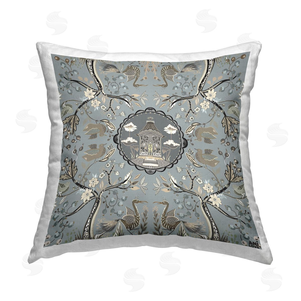 Ani Del Sol Asian Inspired Garden Printed Plush Polyester Throw Pillow