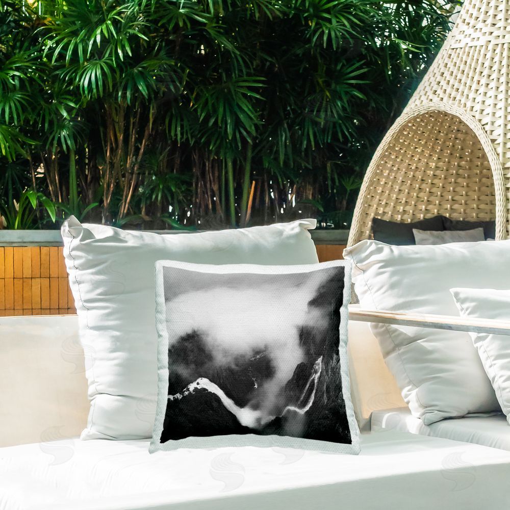 Thomas Tepstad Berge Foggy Mountain Crags Outdoor Quick-Dry Polyester Printed Throw Pillow in Back Yard