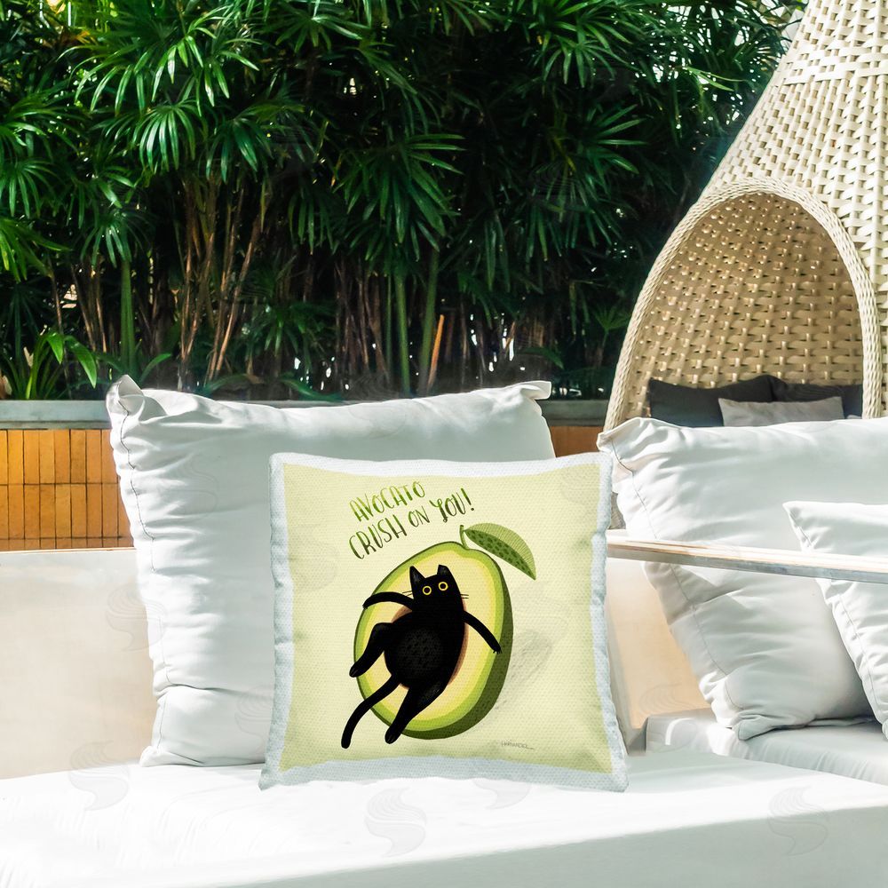 Leeza Hernandez Avocato Crush on You Outdoor Quick-Dry Polyester Printed Throw Pillow in Back Yard