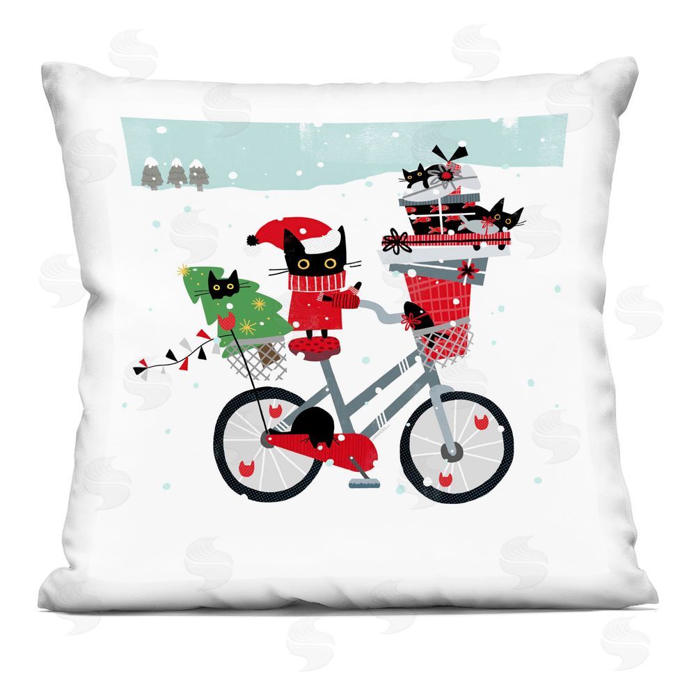 Leeza Hernandez Holiday Catmas Bicycle Printed Plush Polyester Throw Pillow