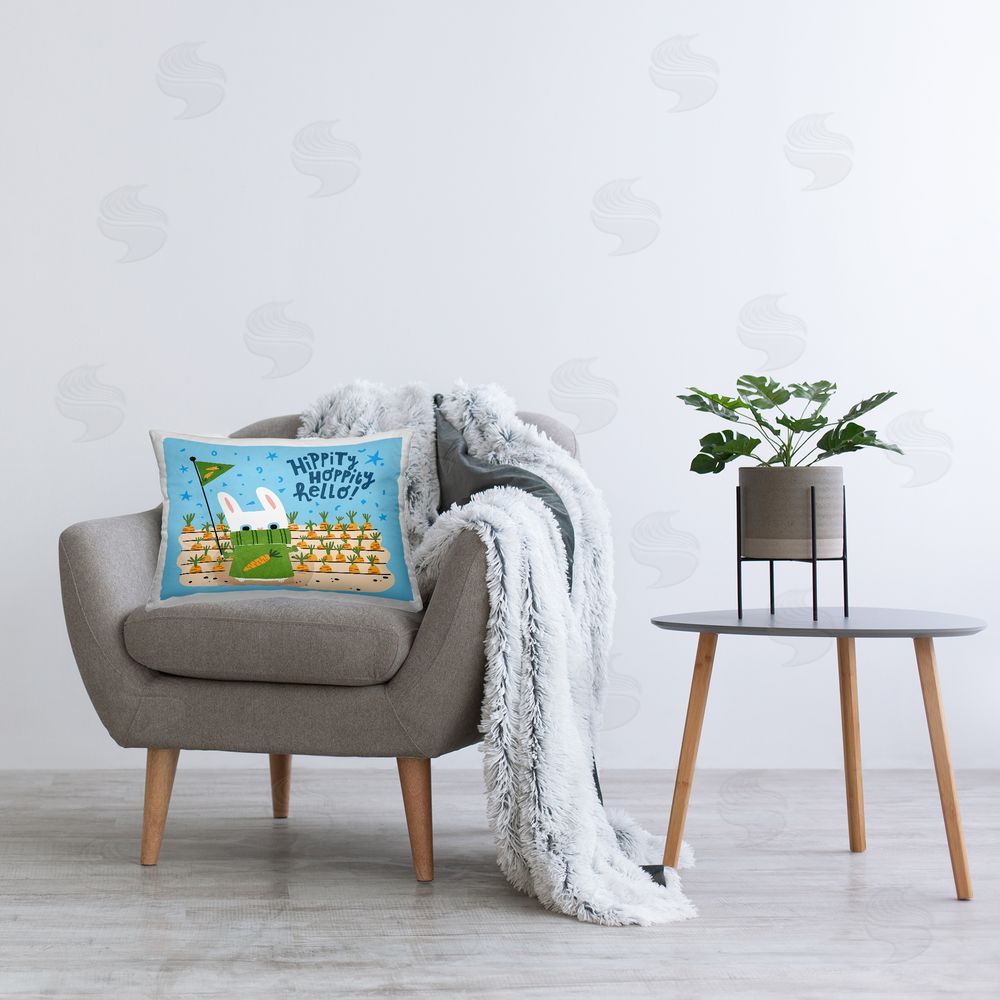Leeza Hernandez Hippity Hoppity Hello Bunny Printed Plush Polyester Throw Pillow On Chair