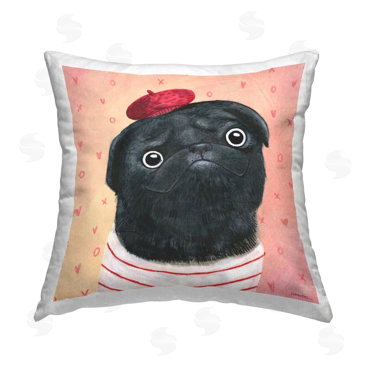 Leeza Hernandez Happy Pug In Paris Printed Plush Polyester Throw Pillow
