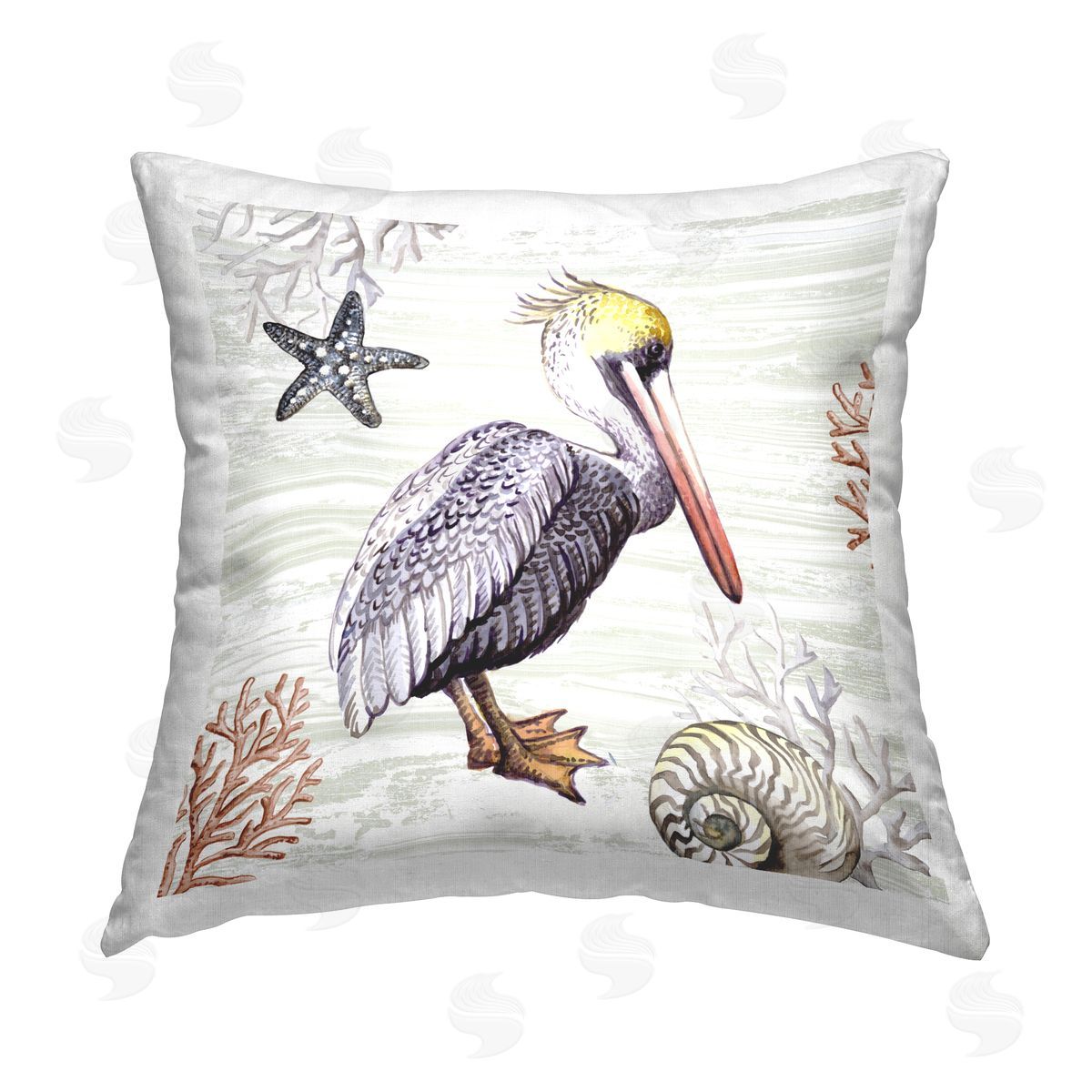 Elena Vladykina Beach Bird Pelican Printed Plush Polyester Throw Pillow
