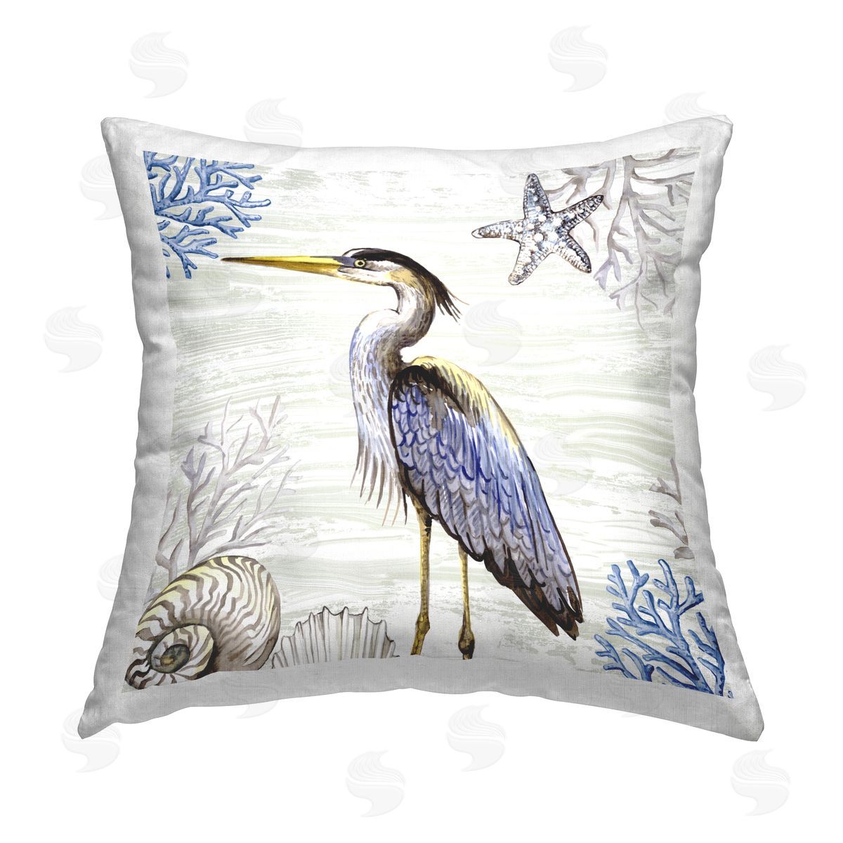 Elena Vladykina Beach Bird Heron & Coral Printed Plush Polyester Throw Pillow