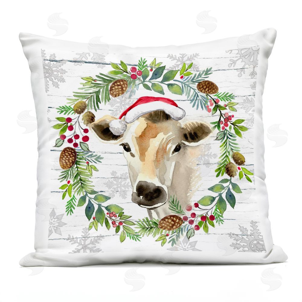 Elena Vladykina Winter Farmhouse Cow Wreath Outdoor Quick-Dry Polyester Printed Throw Pillow