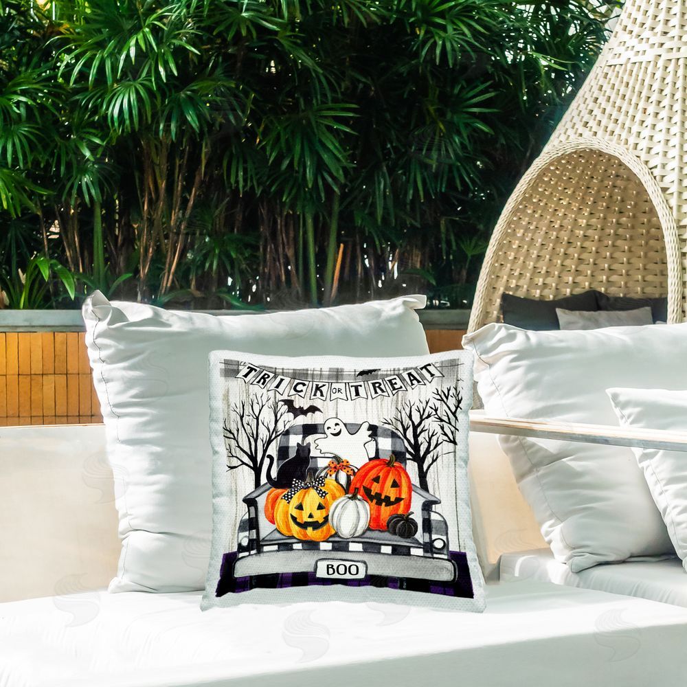 Elena Vladykina Halloween Filled Truck Outdoor Quick-Dry Polyester Printed Throw Pillow in Back Yard