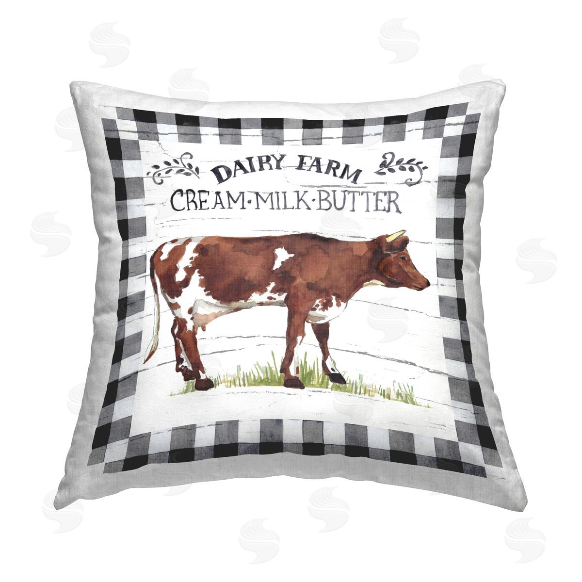 Elena Vladykina Rustic Spring Cow Printed Plush Polyester Throw Pillow