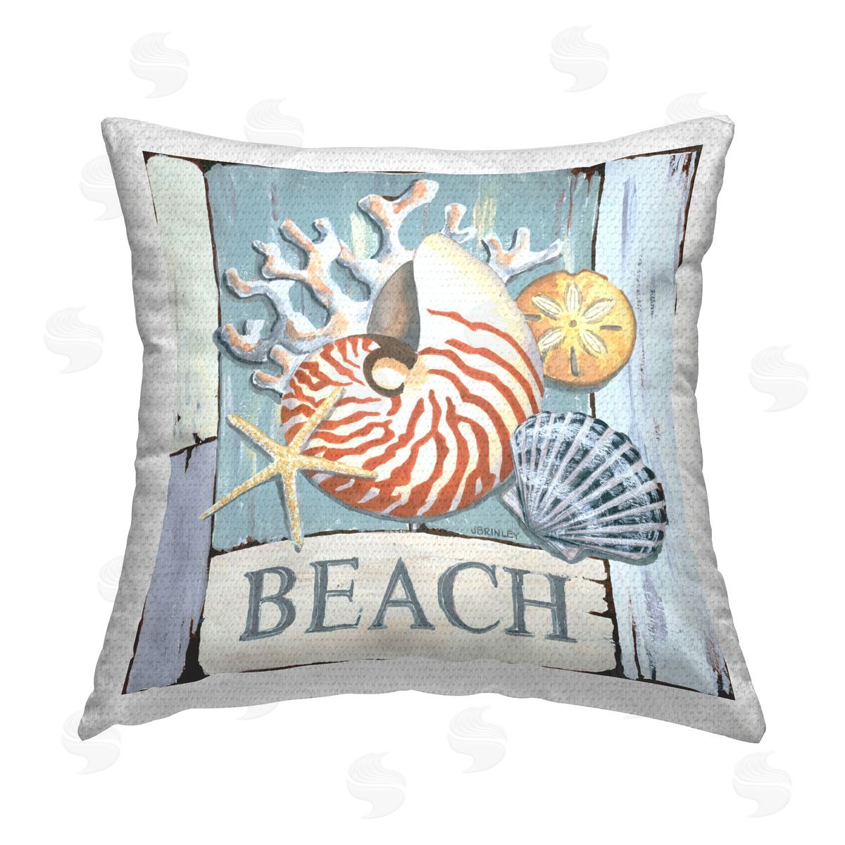 Jennifer Brinley rep. Levison Designs Distressed Beach Shells Outdoor Quick-Dry Polyester Printed Throw Pillow