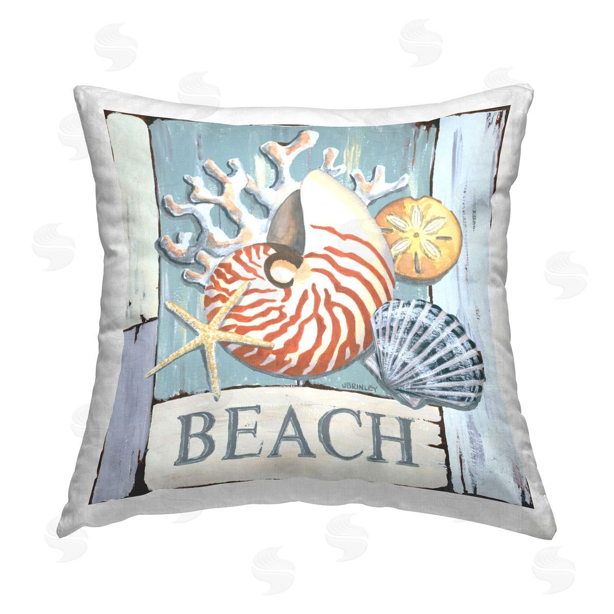 Jennifer Brinley rep. Levison Designs Distressed Beach Shells Printed Plush Polyester Throw Pillow