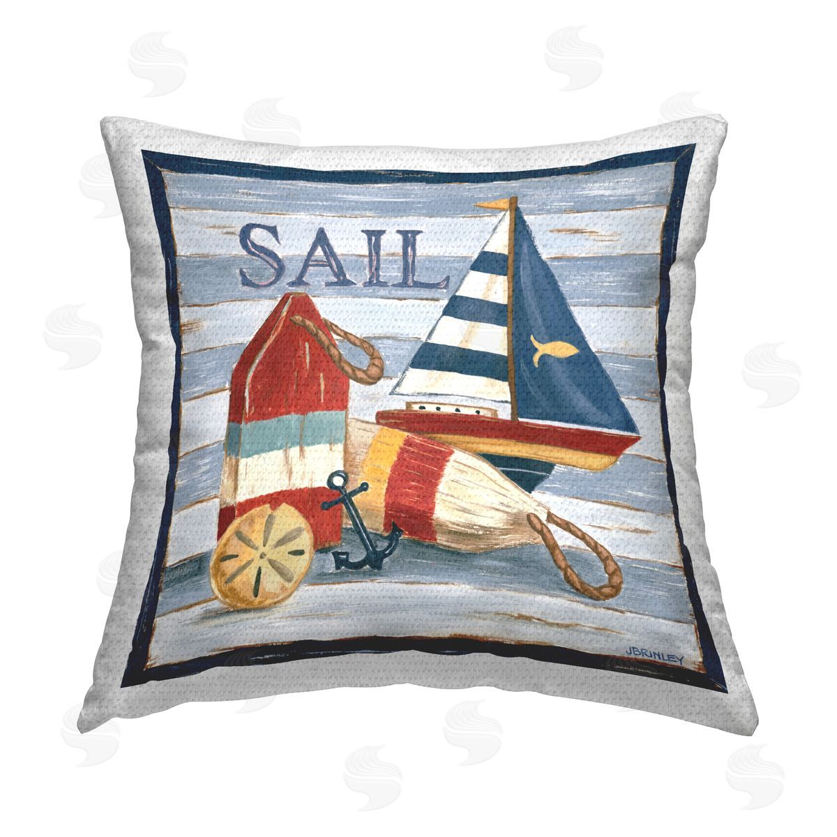 Jennifer Brinley rep. Levison Designs Sail Boat & Buoys Outdoor Quick-Dry Polyester Printed Throw Pillow