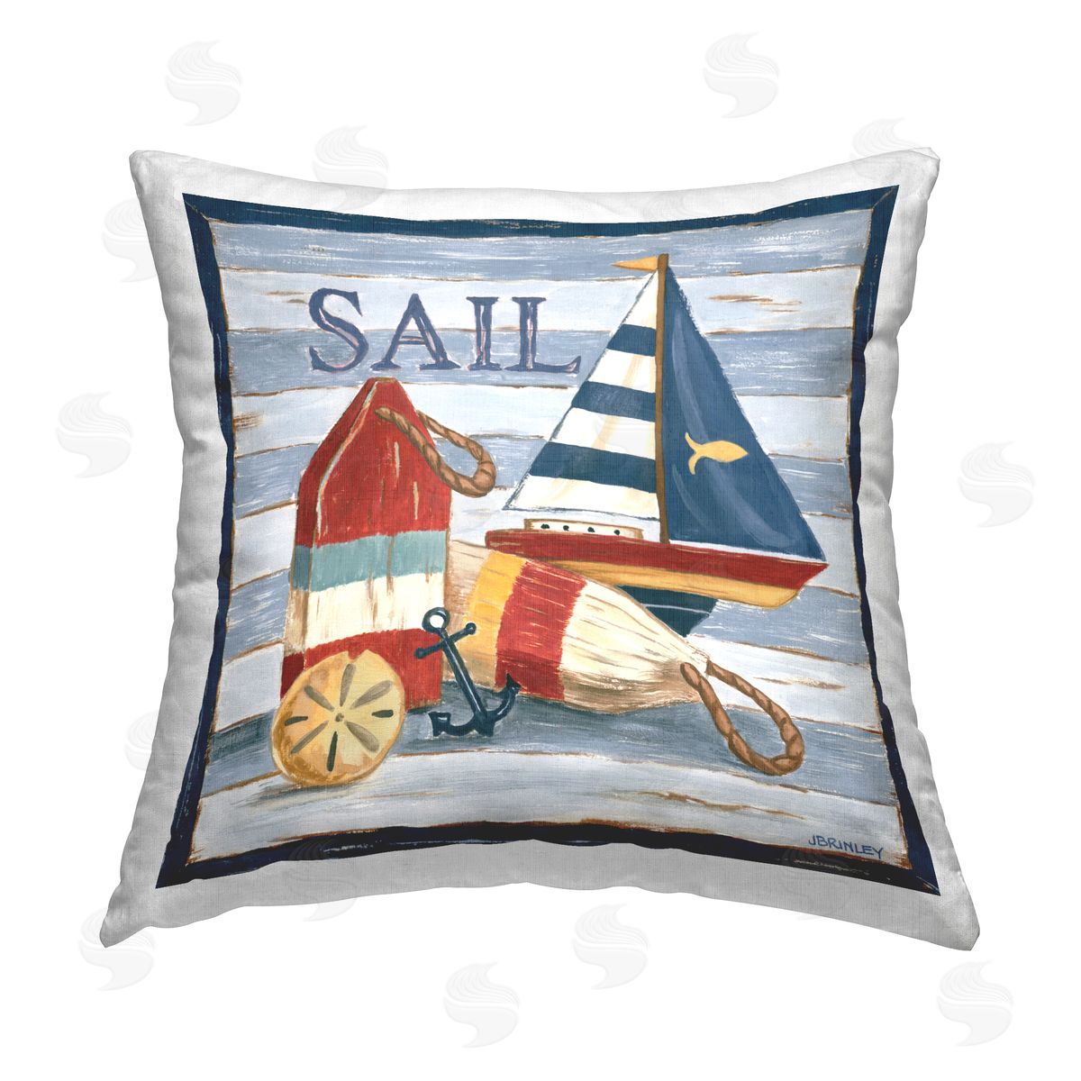 Jennifer Brinley rep. Levison Designs Sail Boat & Buoys Printed Plush Polyester Throw Pillow