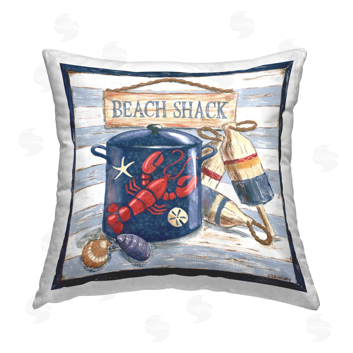 Jennifer Brinley rep. Levison Designs Beach Shack on Stripes Printed Plush Polyester Throw Pillow