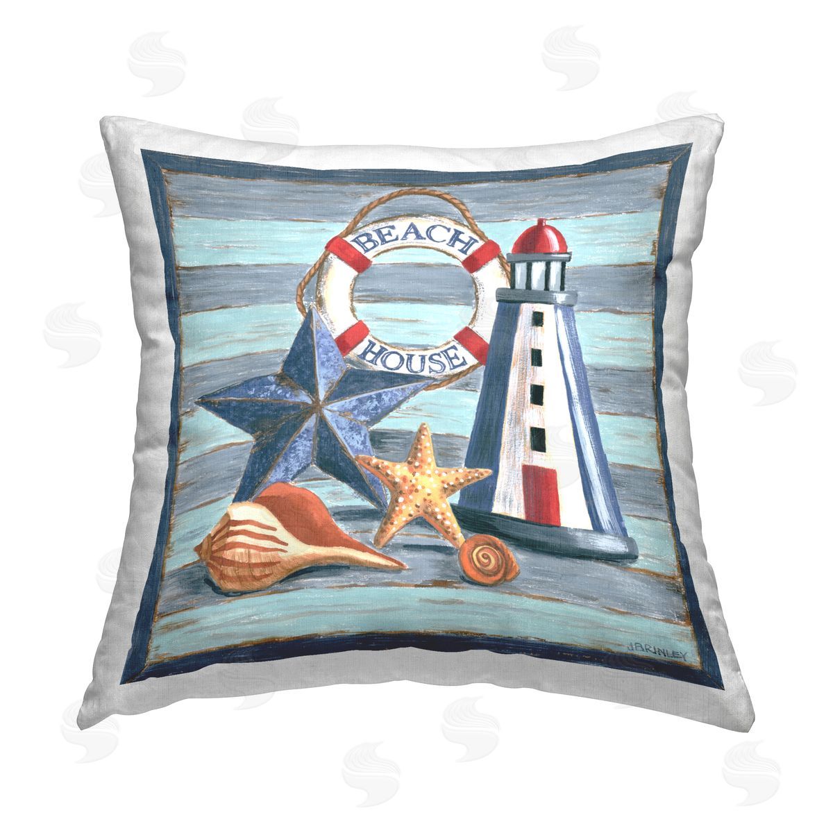 Jennifer Brinley rep. Levison Designs Rustic Beach House on Stripes Printed Plush Polyester Throw Pillow