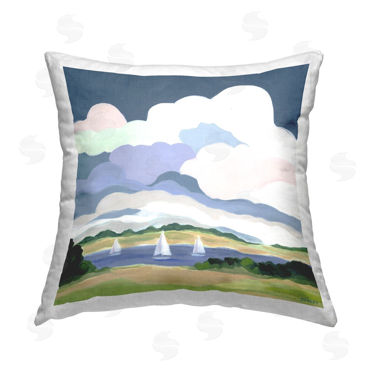 Jennifer Brinley rep. Levison Designs Lake Sailboats with Clouds Printed Plush Polyester Throw Pillow