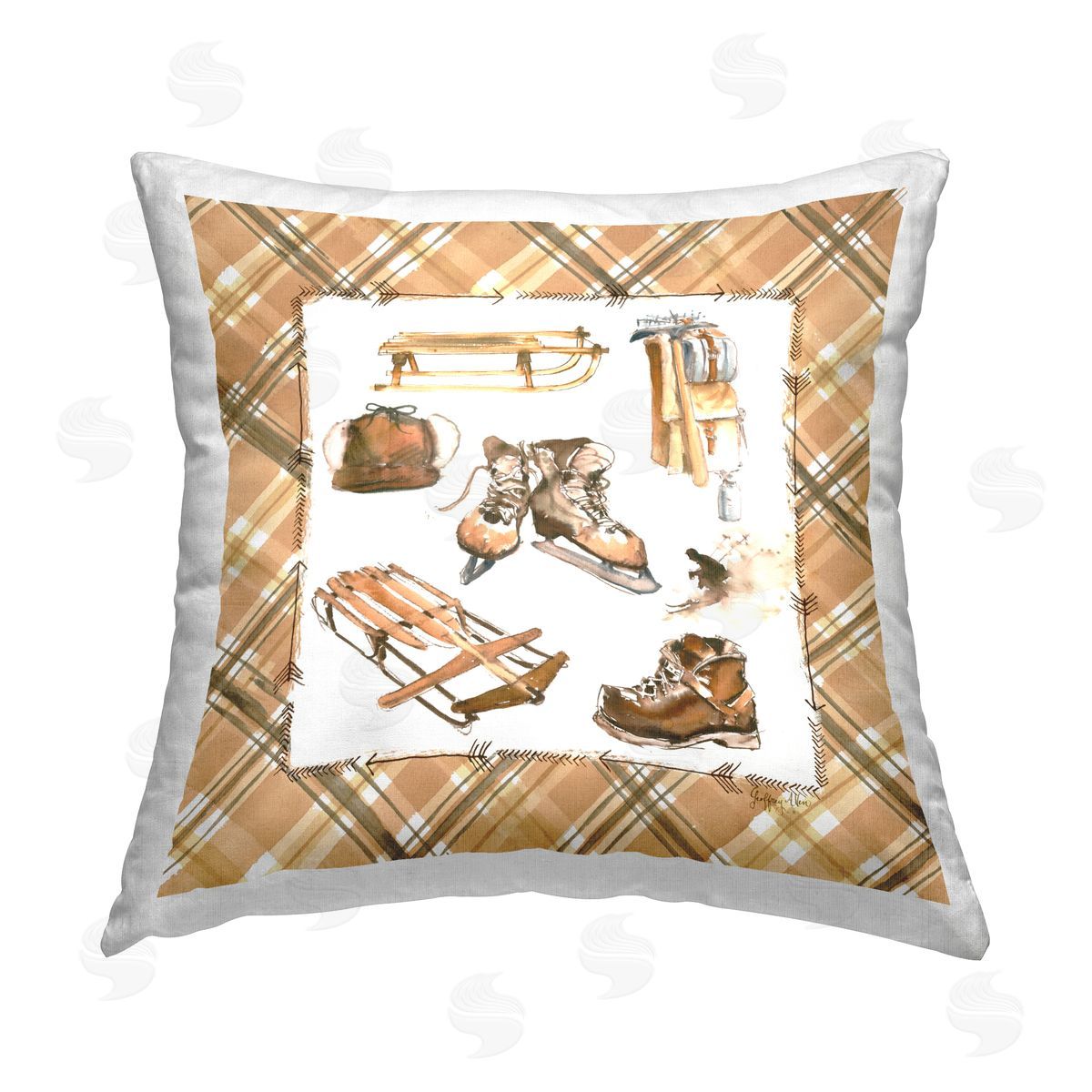 Geoff Allen Plaid Winter Sports Printed Plush Polyester Throw Pillow