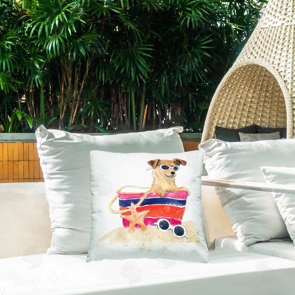 Geoff Allen Sandy Dog in Beach Bag Outdoor Quick-Dry Polyester Printed Throw Pillow in Back Yard