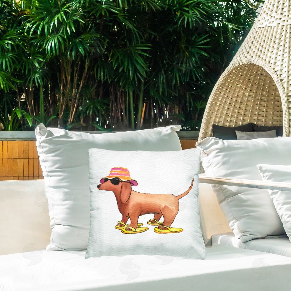 Geoff Allen Beach Dog Flip Flops Outdoor Quick-Dry Polyester Printed Throw Pillow in Back Yard