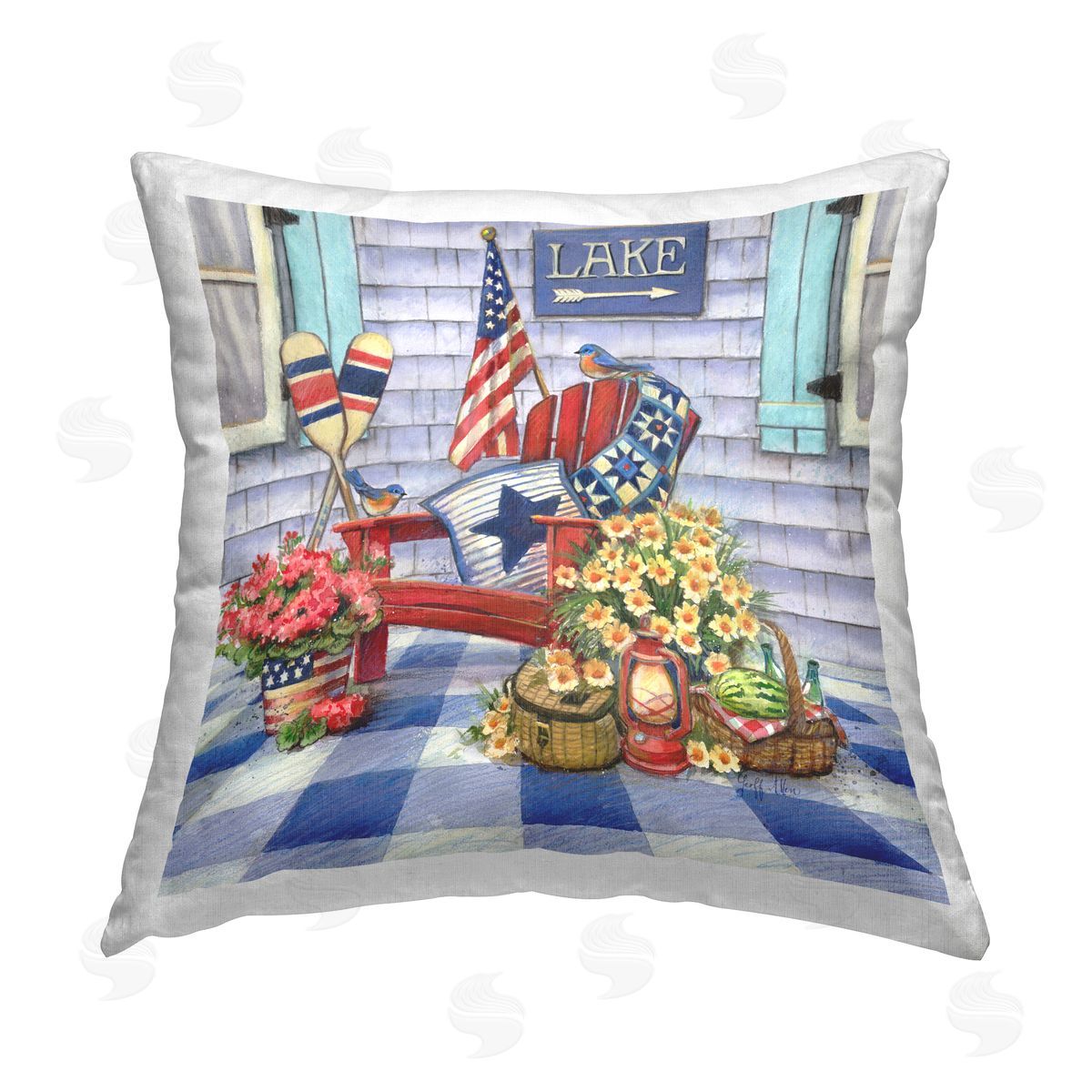 Geoff Allen Americana Porch View Printed Plush Polyester Throw Pillow