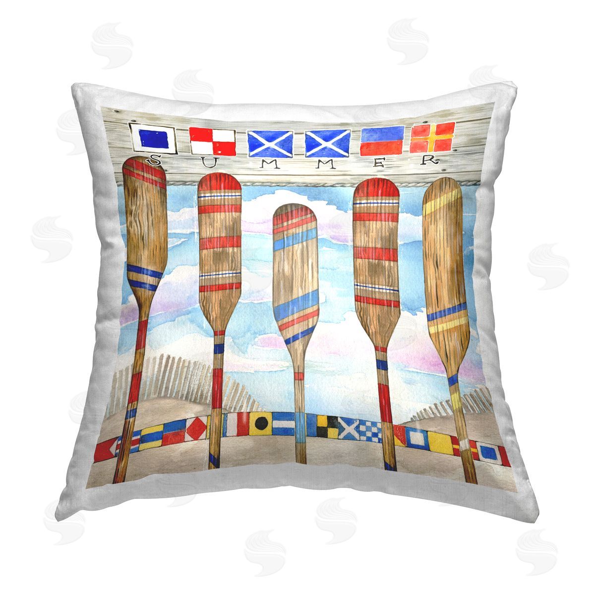 Ronnie Rooney Maritime Summer Paddles Printed Plush Polyester Throw Pillow