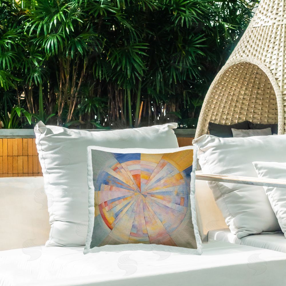 Noah Bay Circle In Abstraction Outdoor Quick-Dry Polyester Printed Throw Pillow in Back Yard