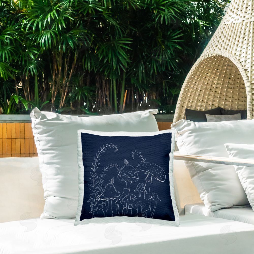 Lucille Price Happy Mushroom Garden Outdoor Quick-Dry Polyester Printed Throw Pillow in Back Yard
