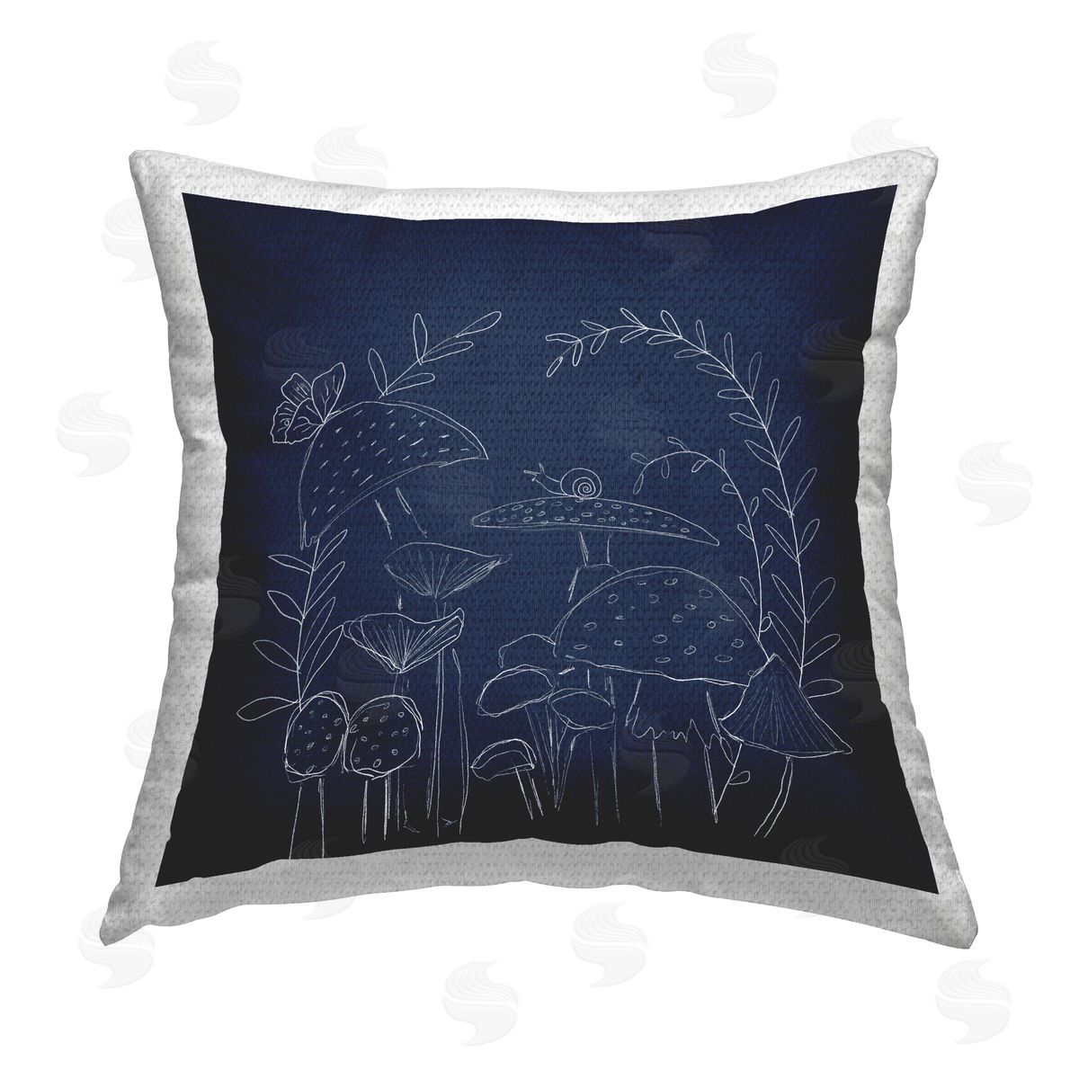 Lucille Price Mushrooms on Blue Outdoor Quick-Dry Polyester Printed Throw Pillow