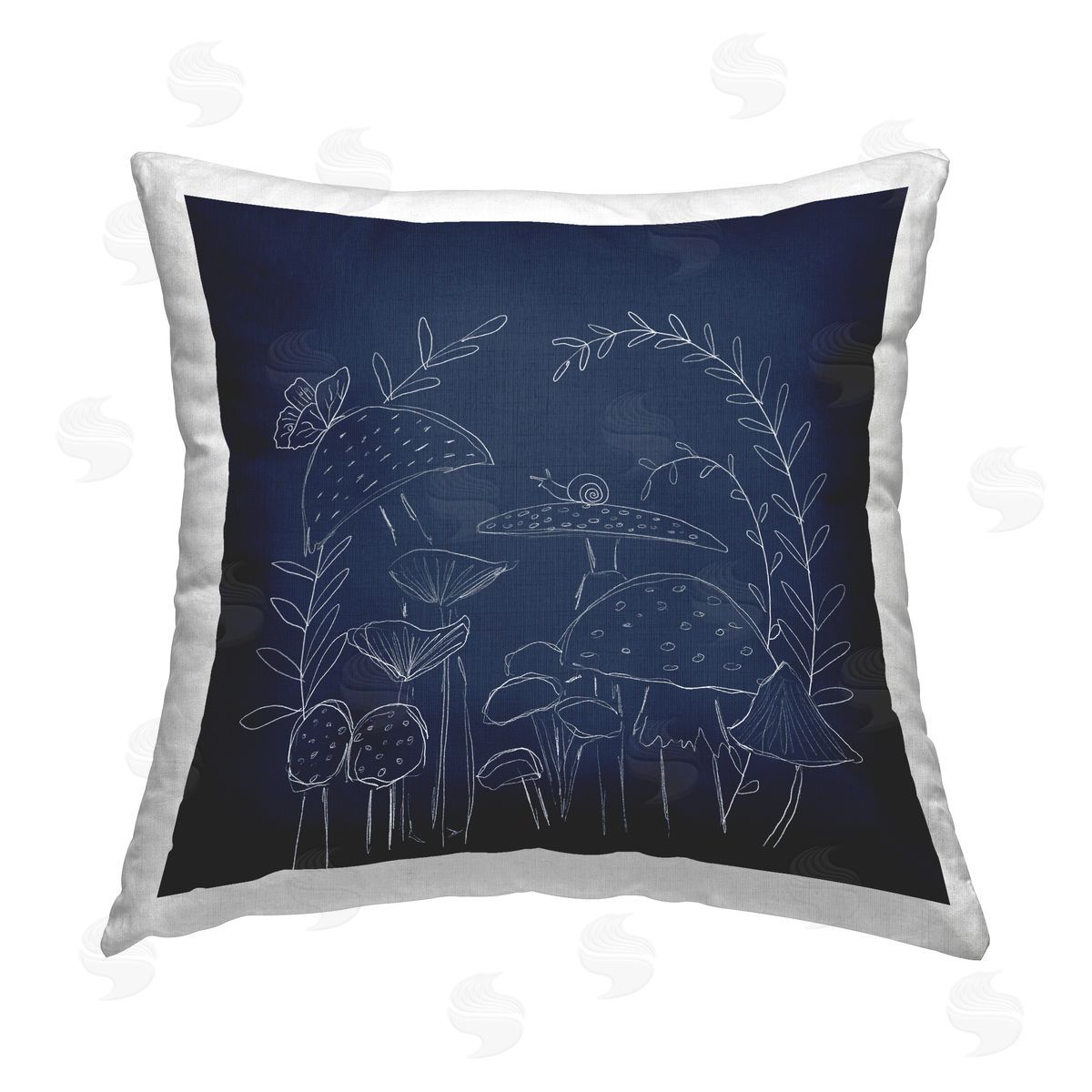 Lucille Price Mushrooms on Blue Printed Plush Polyester Throw Pillow