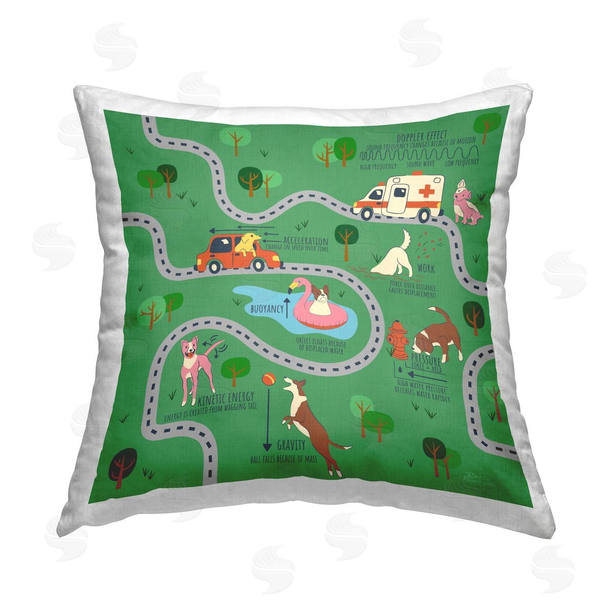 Carrie Cantwell Whimsical Dogs Map Printed Plush Polyester Throw Pillow