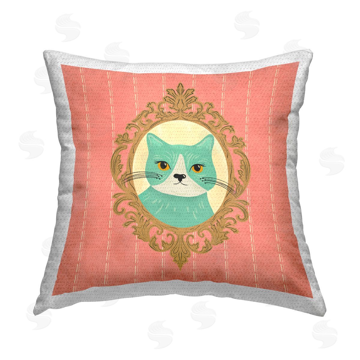 Carrie Cantwell Green Cat Portrait Outdoor Quick-Dry Polyester Printed Throw Pillow