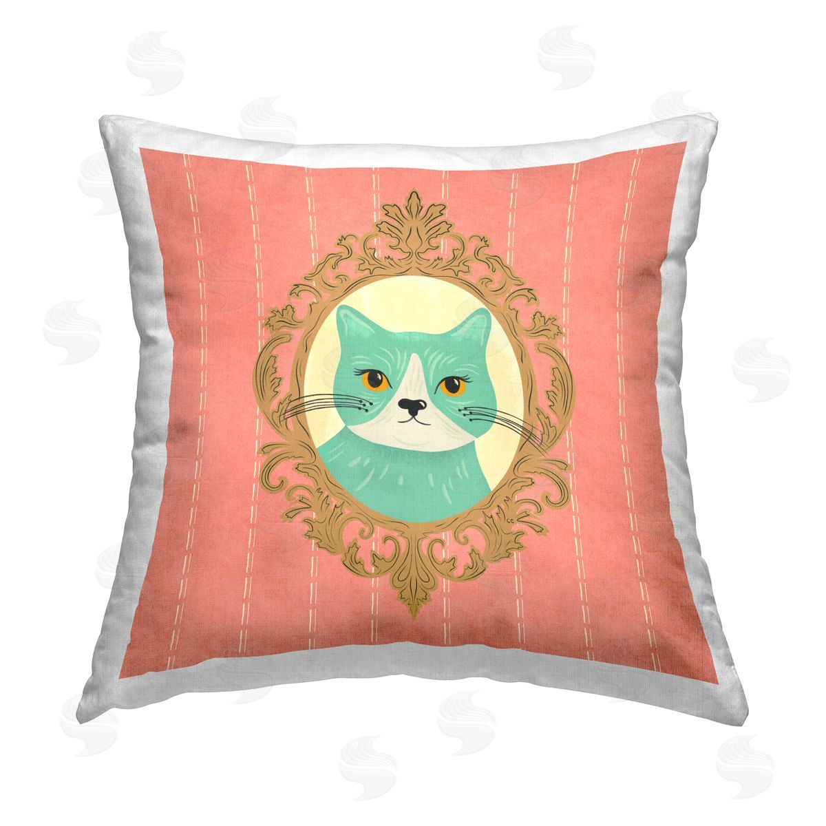 Carrie Cantwell Green Cat Portrait Printed Plush Polyester Throw Pillow