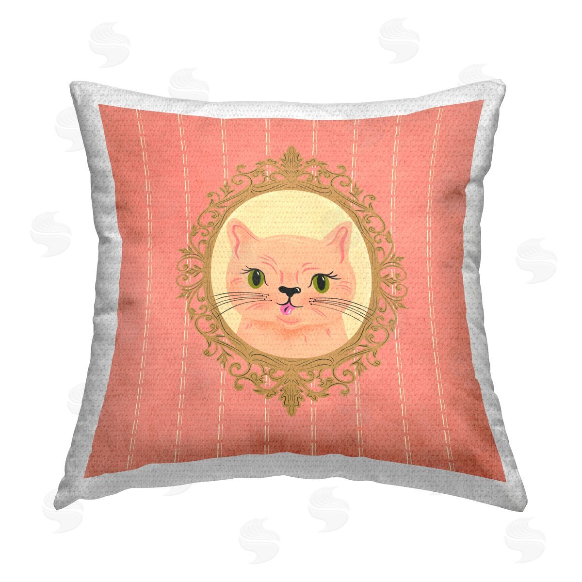 Carrie Cantwell Peach Cat Portrait Outdoor Quick-Dry Polyester Printed Throw Pillow