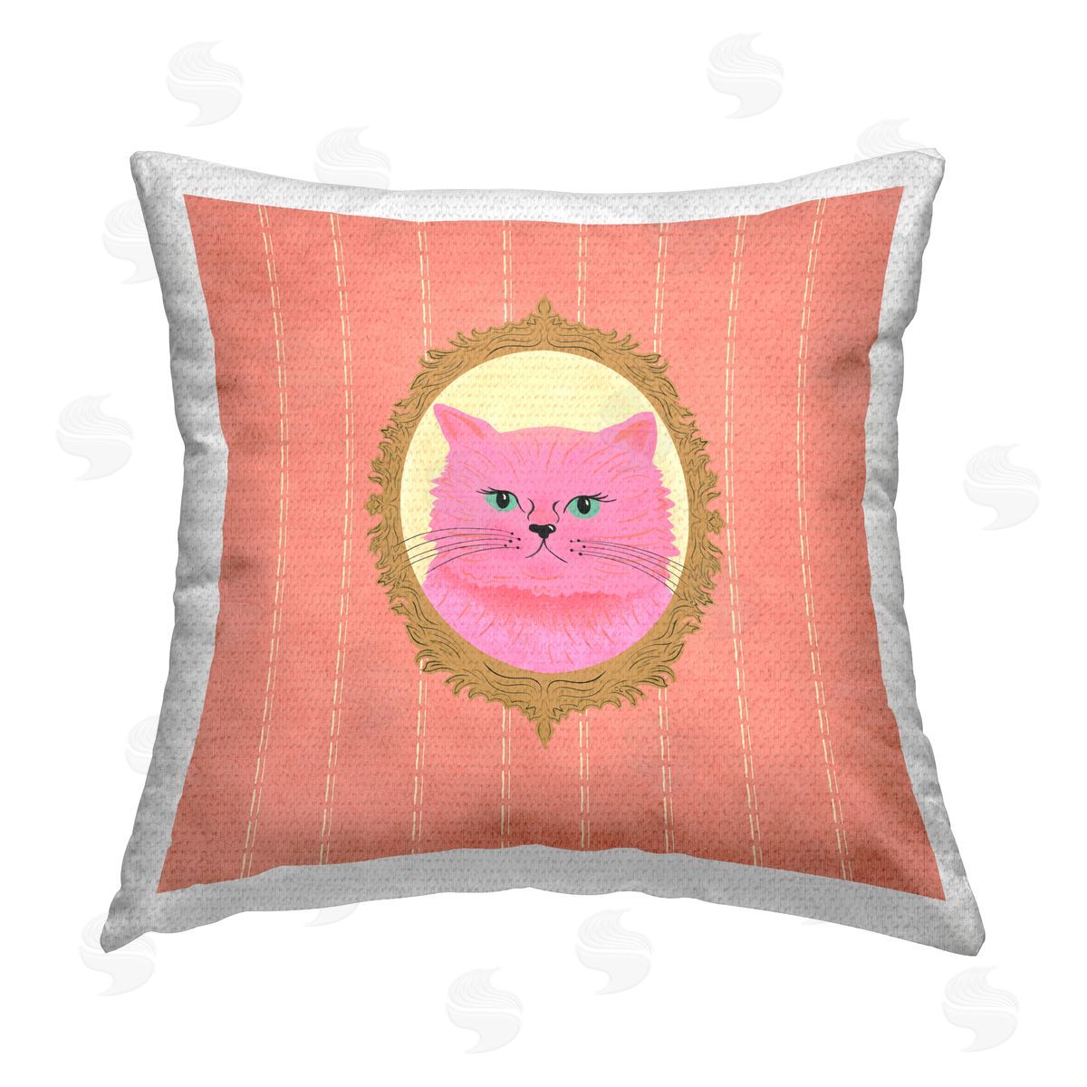 Carrie Cantwell Pink Cat Portrait Outdoor Quick-Dry Polyester Printed Throw Pillow