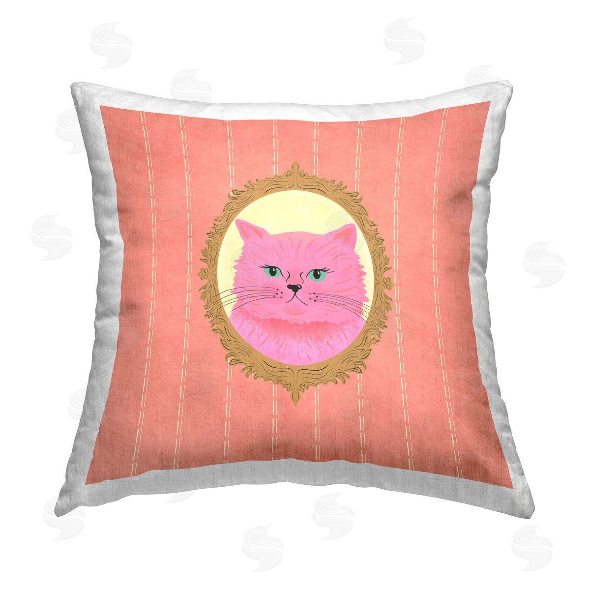 Carrie Cantwell Pink Cat Portrait Printed Plush Polyester Throw Pillow