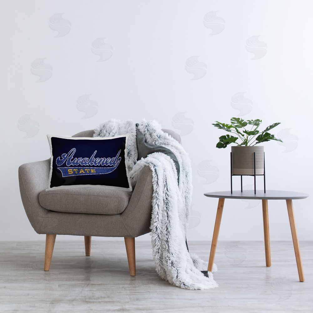 Higher Learning/Life Is High Awakened State Varsity Printed Plush Polyester Throw Pillow On Chair