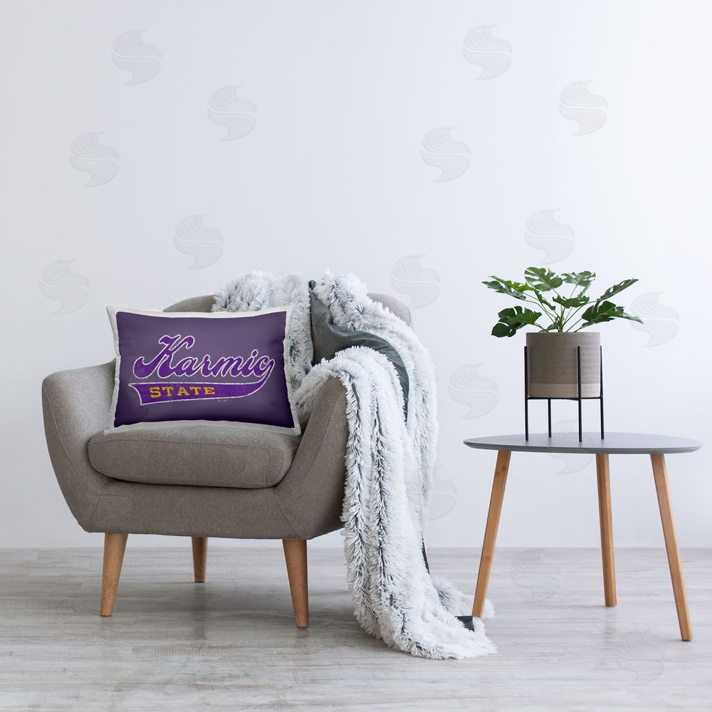 Higher Learning/Life Is High Karmic State Varsity Printed Plush Polyester Throw Pillow On Chair