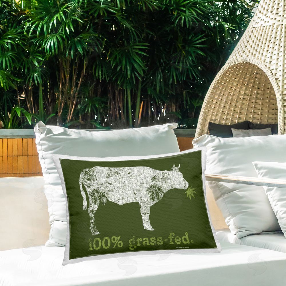 Higher Learning/Life Is High Grass Fed Cow Outdoor Quick-Dry Polyester Printed Throw Pillow in Back Yard
