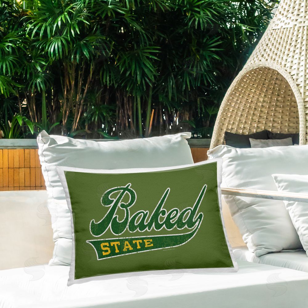 Classic Cannabis/Life Is High Baked State Varsity Style Outdoor Quick-Dry Polyester Printed Throw Pillow in Back Yard